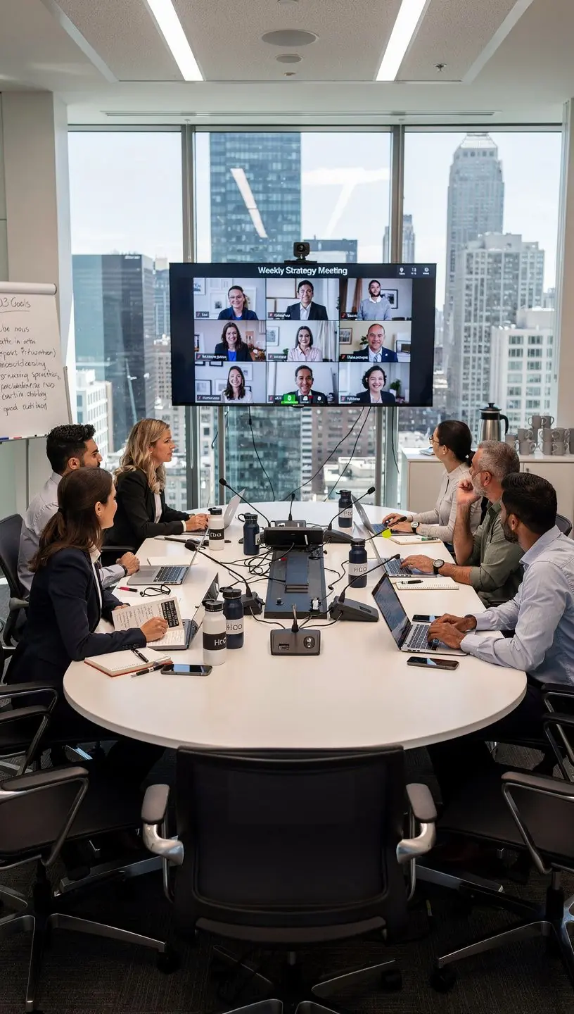 Przestronna sala konferencyjna z wygodnymi miejscami do siedzenia.